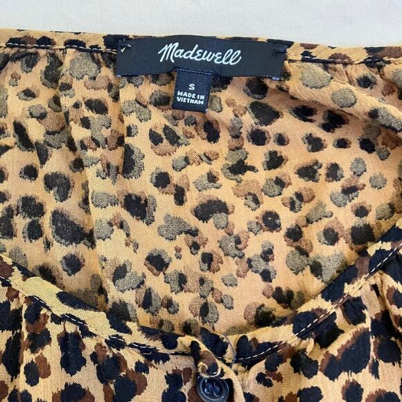 Madewell Balloon-Sleeve Button-Up Top in Painted Leopard Lightweight Sz S - Picture 14 of 16